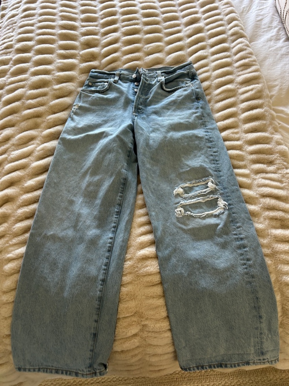 Citizens Of Humanity Light Blue Wide-Leg Distressed Jeans. Not too wide.